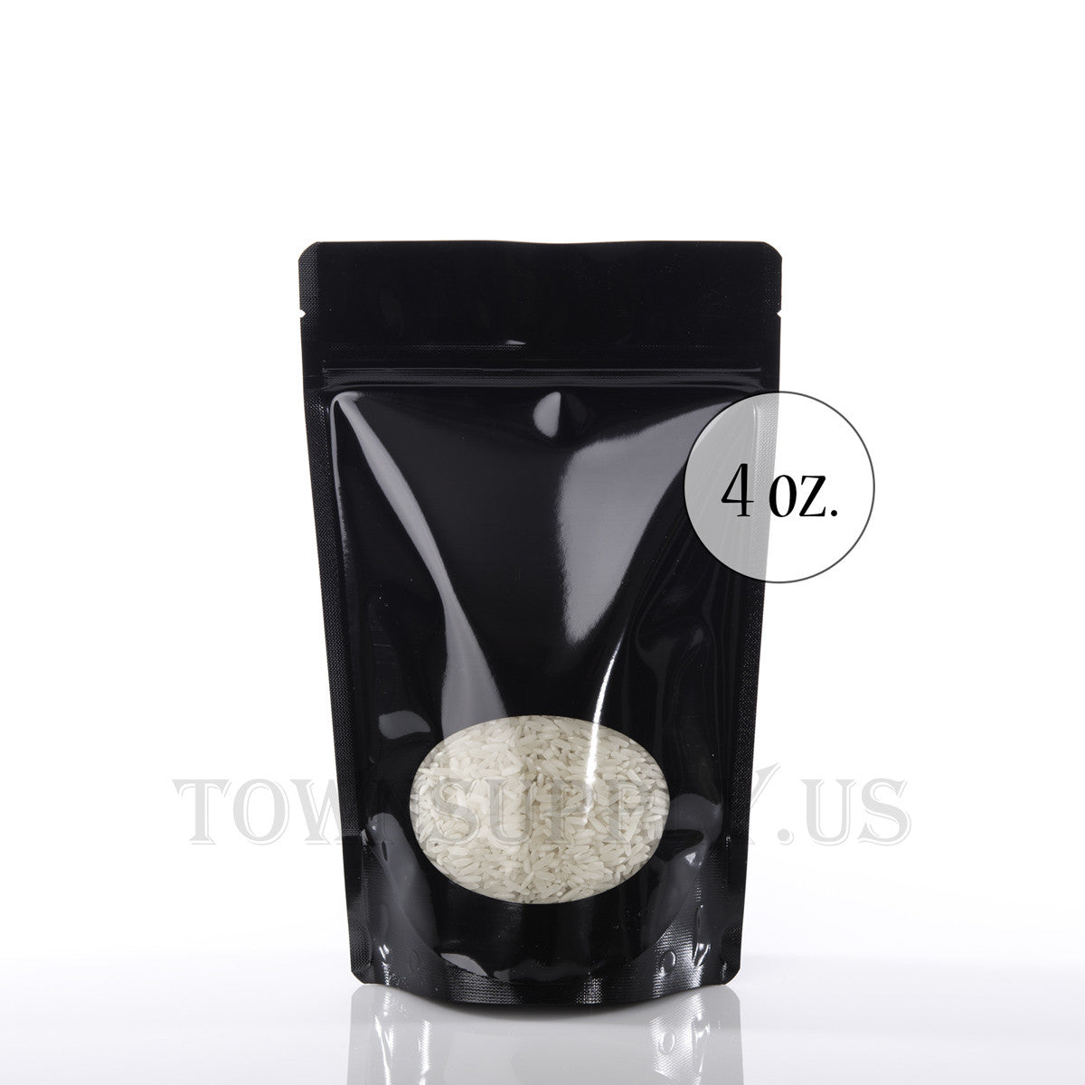 black stand up pouch with window, 4 oz. bags - Town Supply