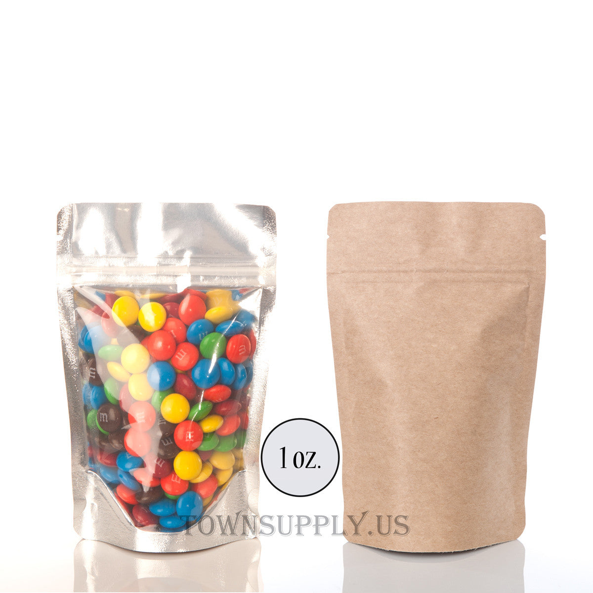 clear poly stand up pouch with foil lined Kraft back, 1 oz. bags - Town Supply