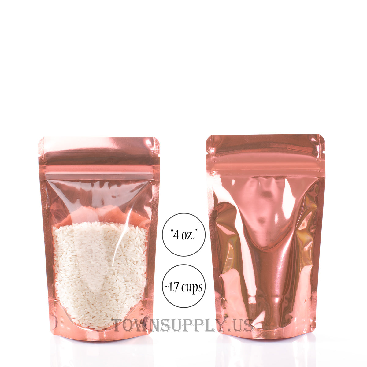 coral stand up pouch with clear poly front, 4 oz. bags - Town Supply