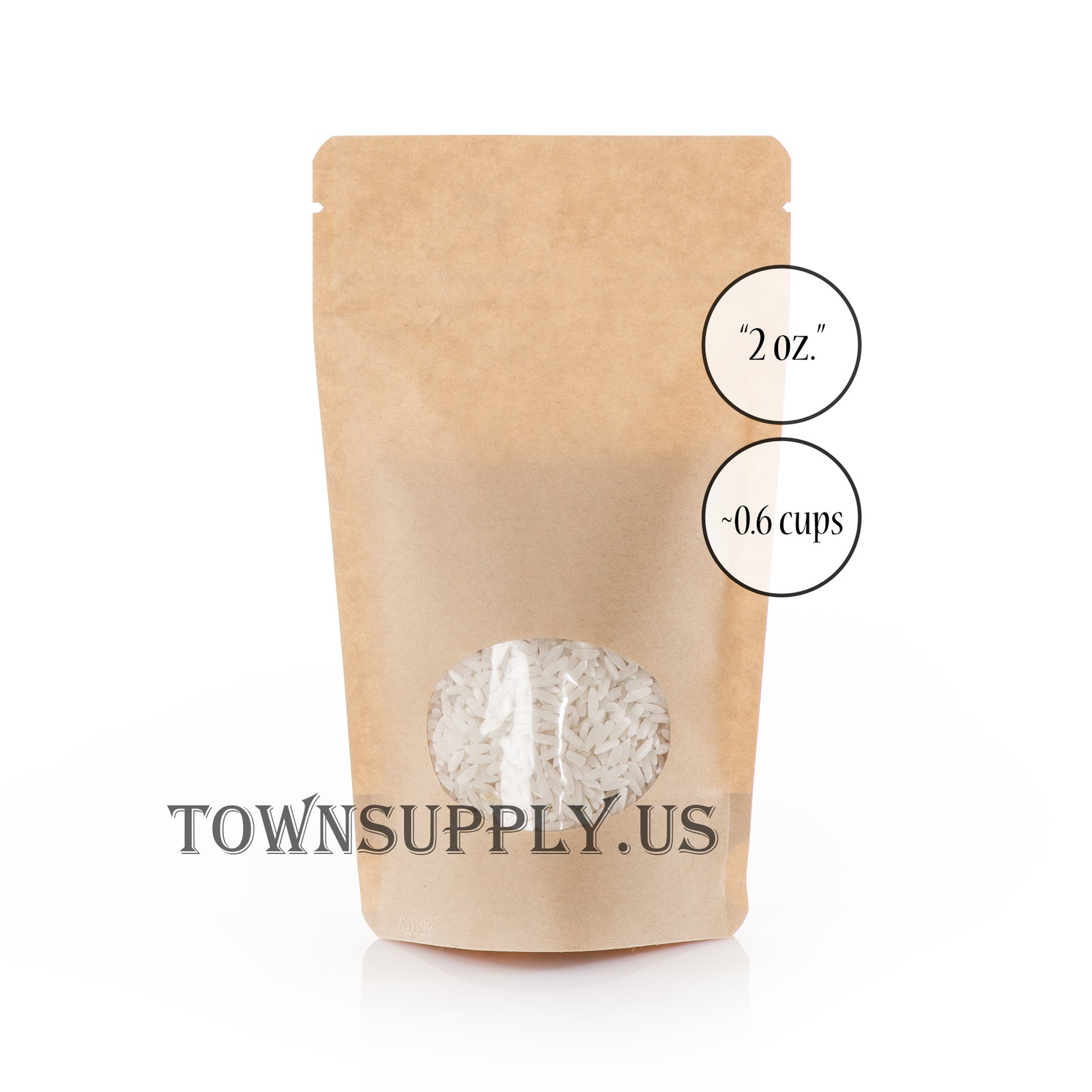 Kraft stand up pouch with clear oval window, 2 oz. bags - Town Supply