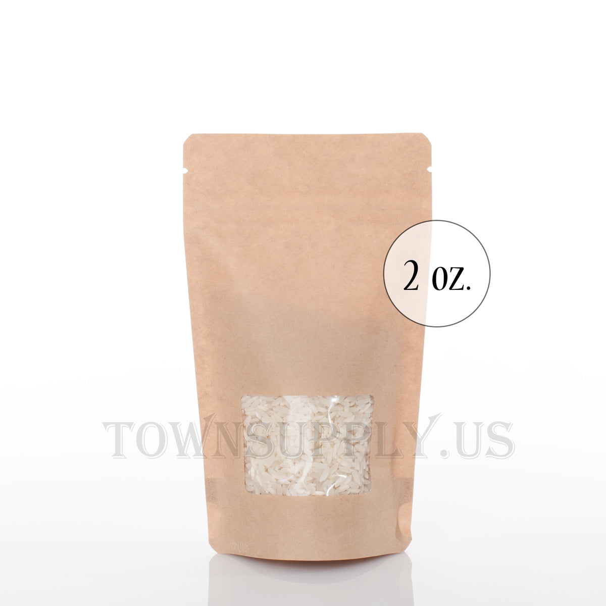 Kraft stand up pouch with rectangular window, 2 oz. bags - Town Supply