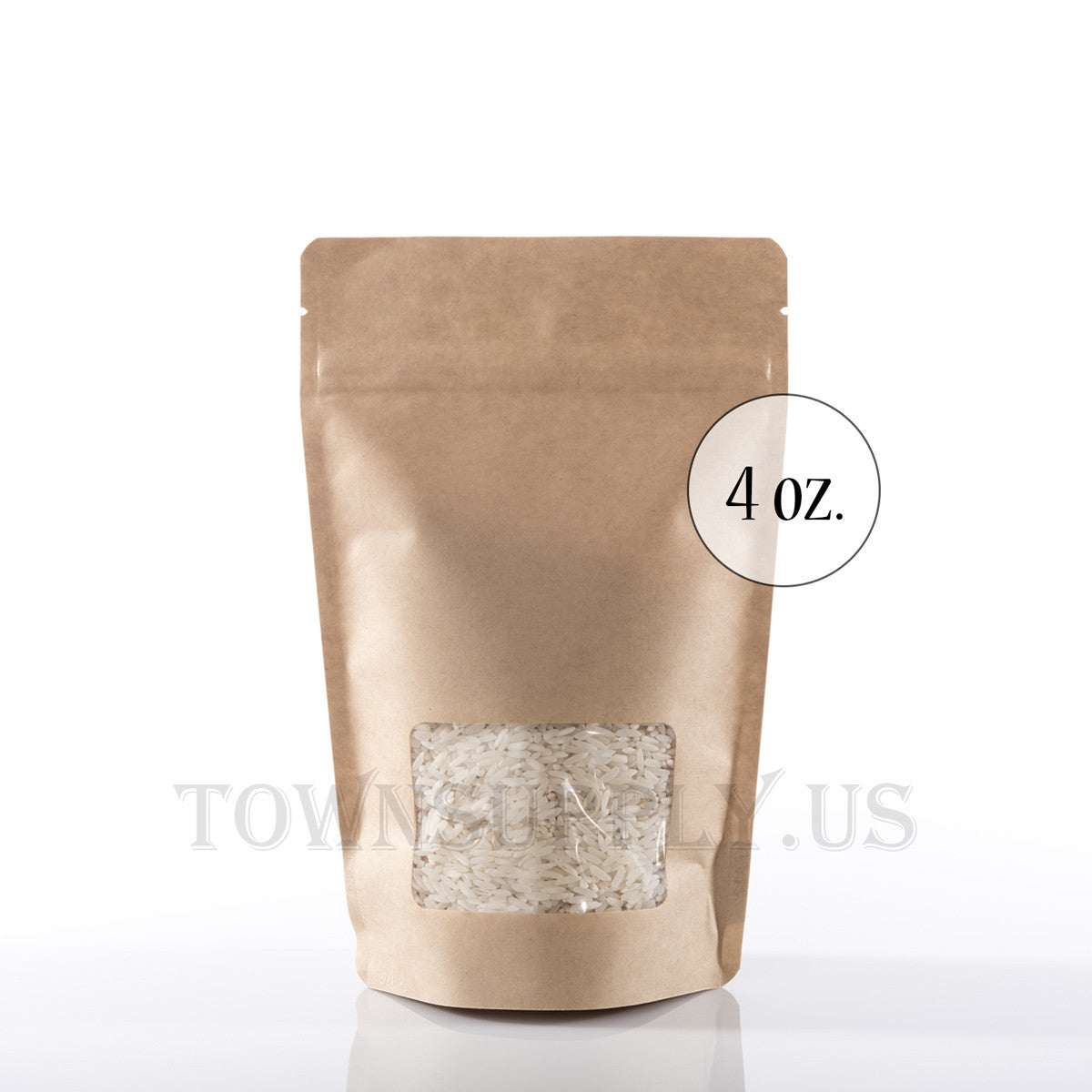 Kraft stand up pouch with rectangular window, 4 oz. bags - Town Supply