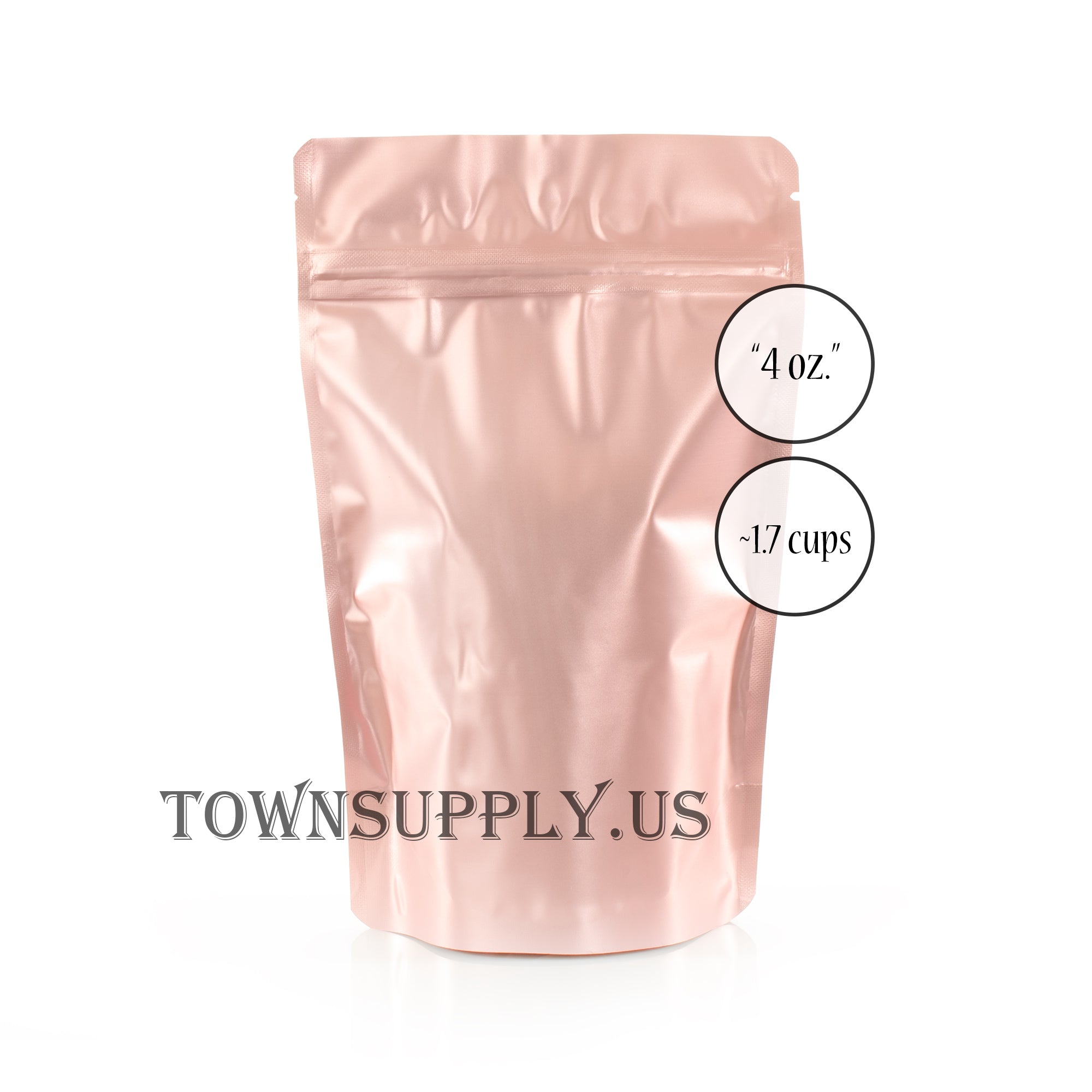 rose gold foil resealable stand up pouch, 4 oz. storage bags - Town Supply