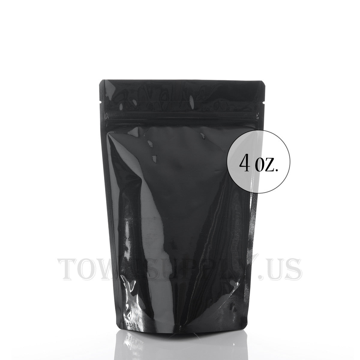 shiny black resealable stand up pouch, 4 oz. bags - Town Supply