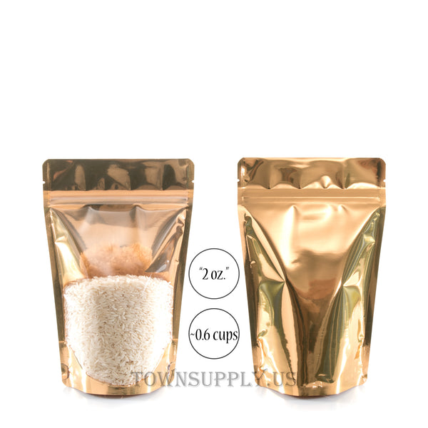 Stand Up Pouches - 2 oz, Gold, High Barrier, Coffee, Teas [ZBGM2G]