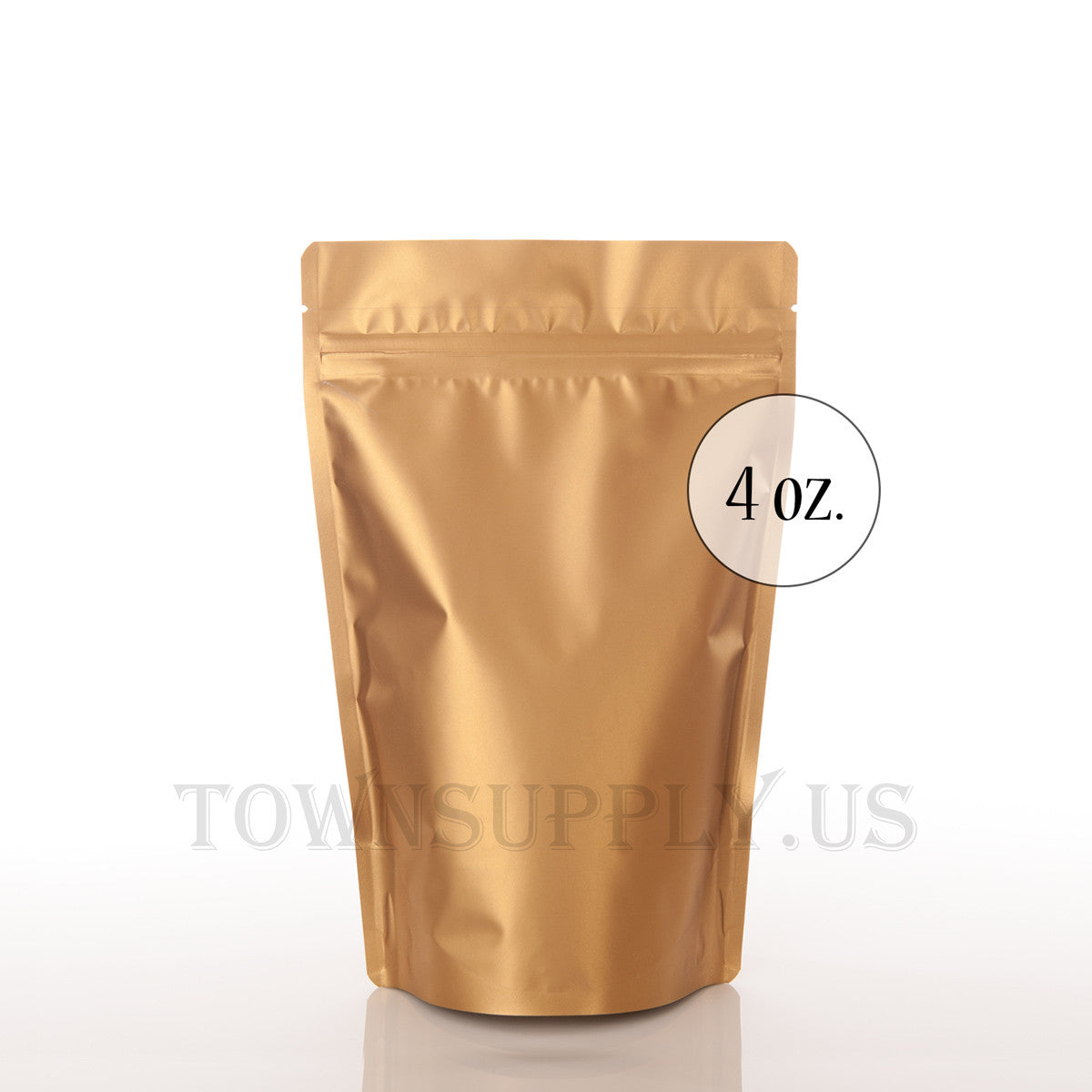 matte gold resealable stand up pouch, 4 oz. bags - Town Supply