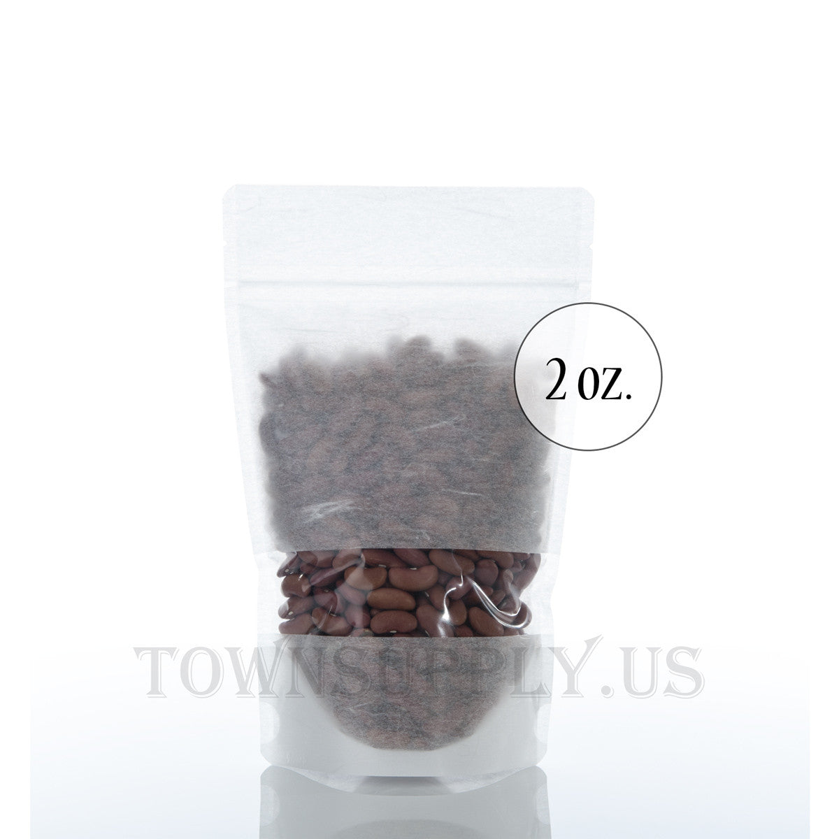 white rice paper stand up pouch with window, 2 oz. bags - Town Supply