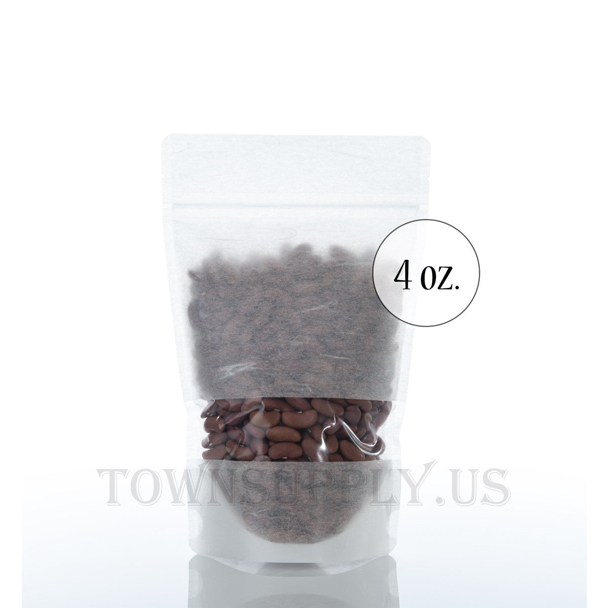 white rice paper stand up pouch with window, 4 oz. bags - Town Supply