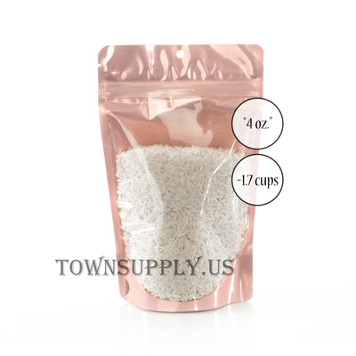 rose gold stand up pouch with clear poly front and hang hole, 4 oz. bags - Town Supply