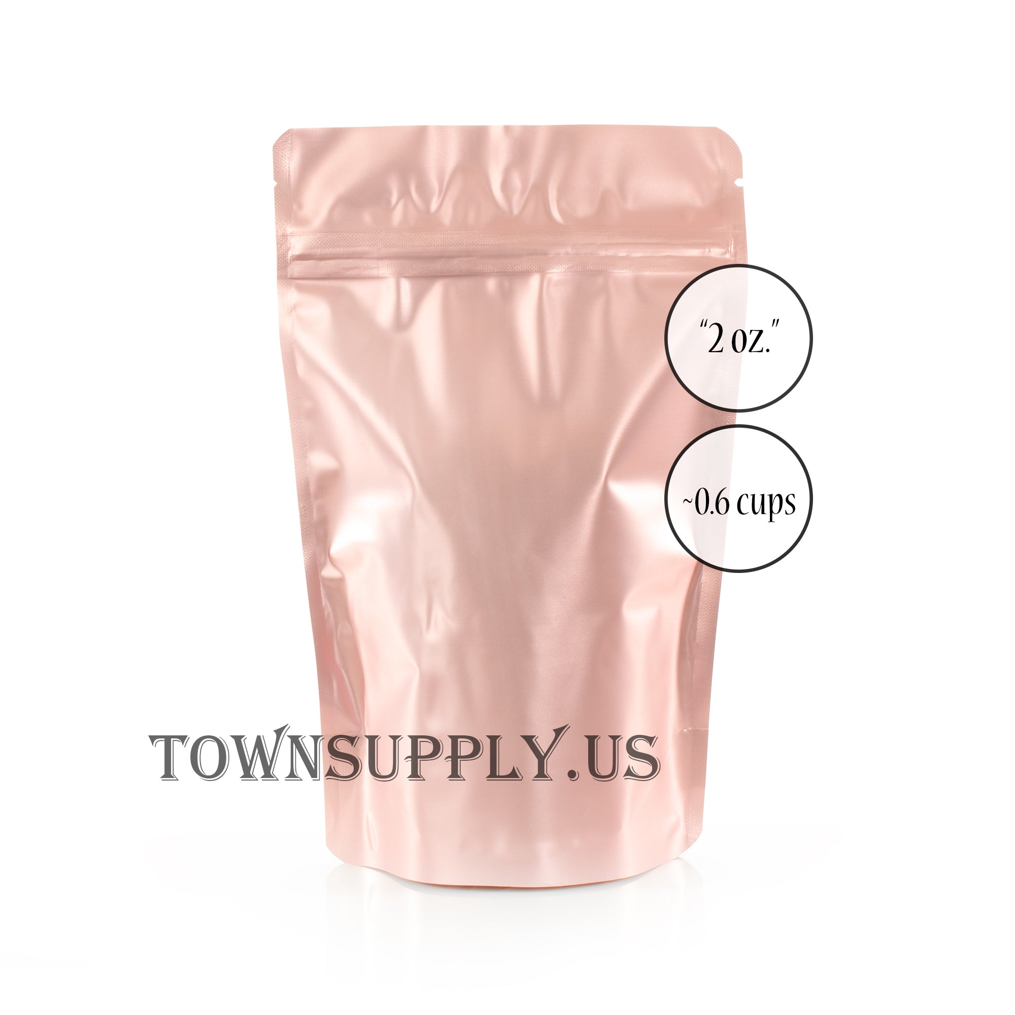 rose gold foil resealable stand up pouch, 2 oz. bags - Town Supply