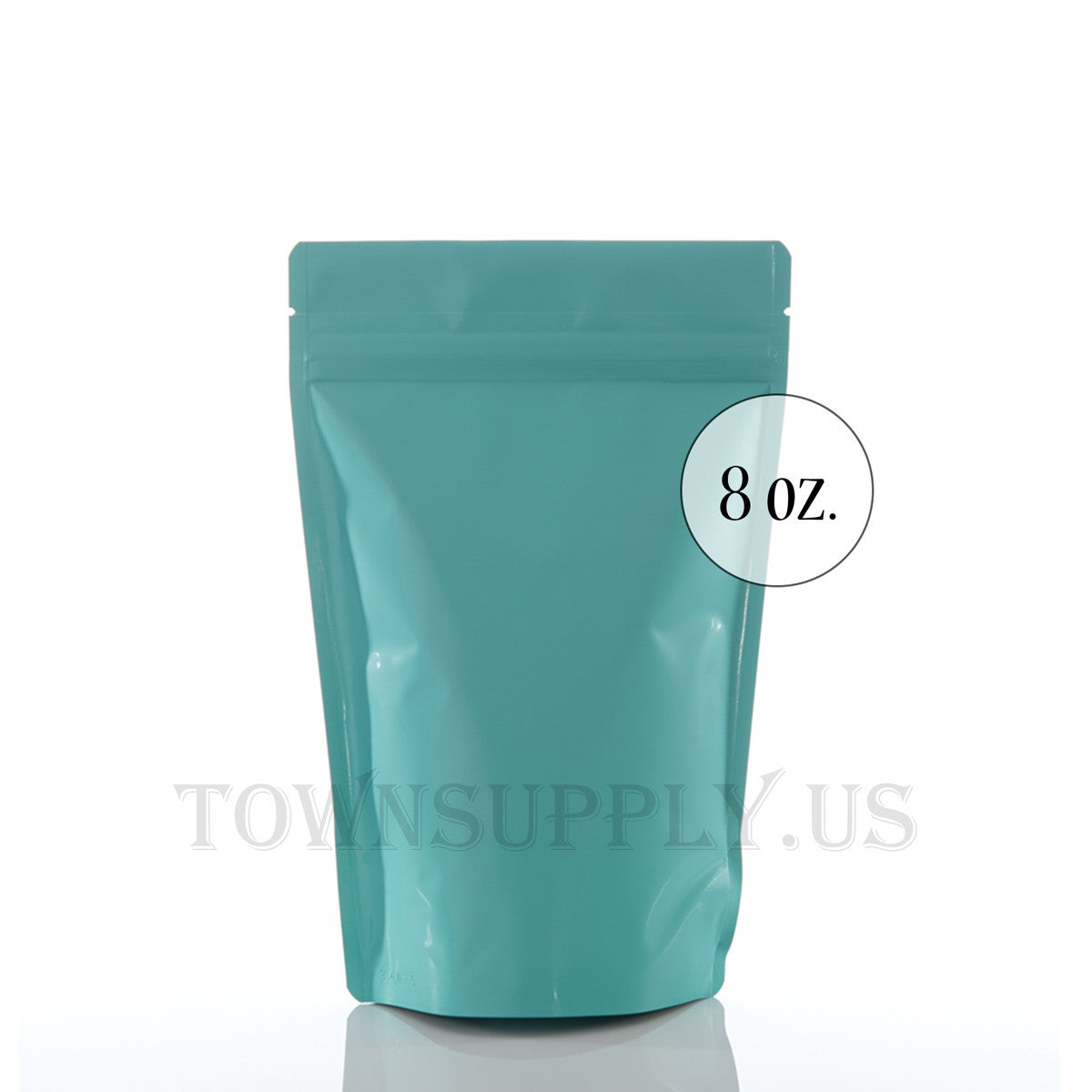 matte turquoise resealable stand up pouch, 8 oz. bags - Town Supply
