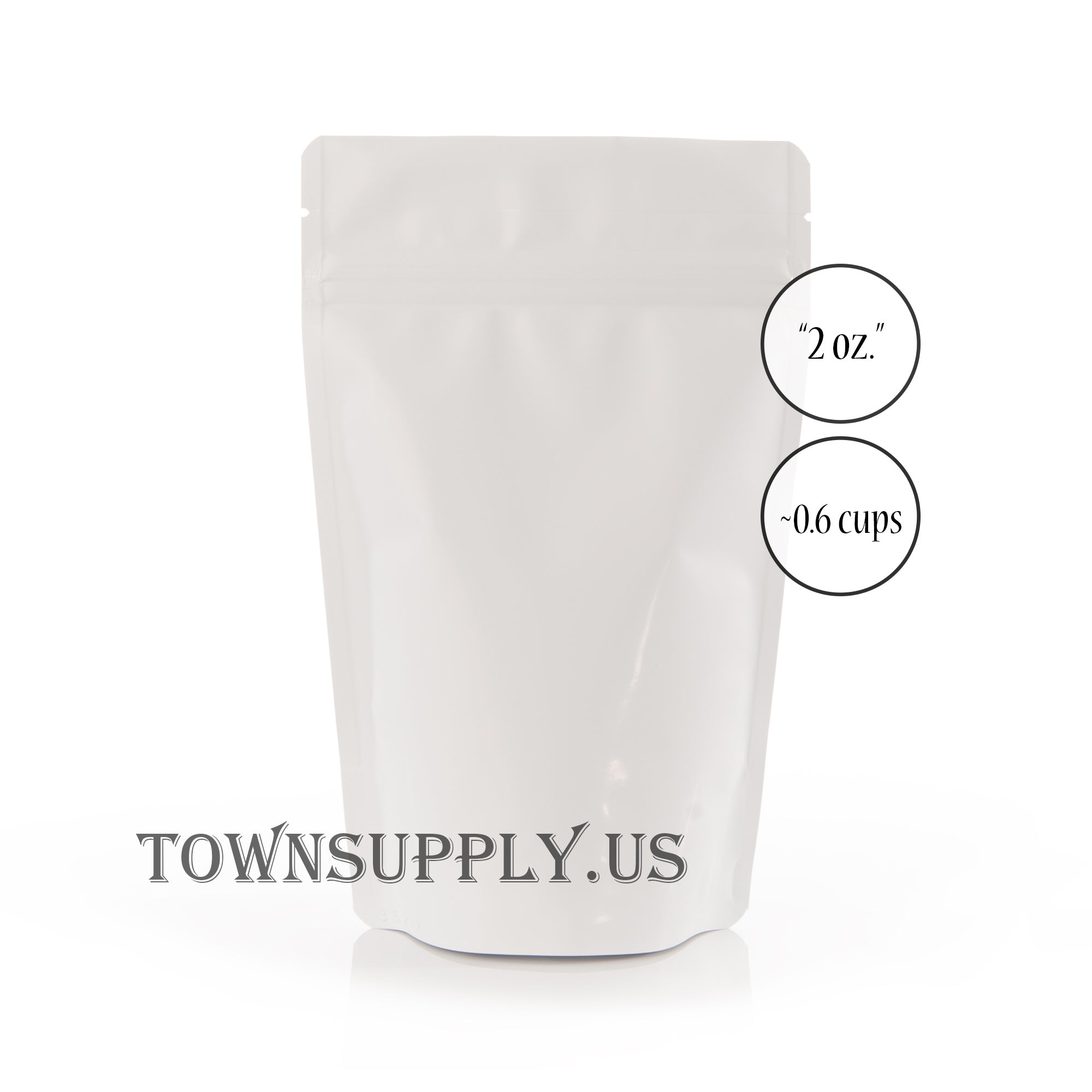 matte white resealable stand up pouch, 2 oz. bags - Town Supply